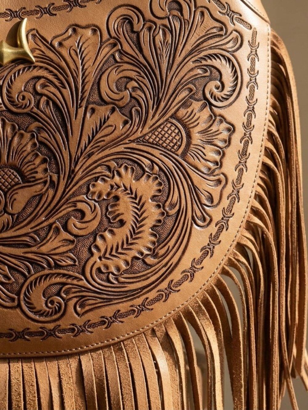 Western Lulella Hand tooled Leather Fringe Crossbody - Picture 6 of 8